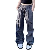 FAOWME Cargo Pants For Girls Casual High Waisted Drawstring Loose Fit Pockets Kids Cargo Sweatpants Pants Trousers Grey 11-12 Years